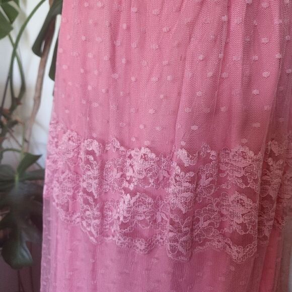 Blush Pink Lace Victorian Bridgeton Cottagcore Vtg Dress Lace Collared Dress - Picture 11 of 13